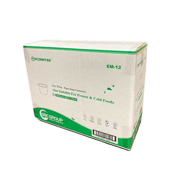 EcoMates EM-12, 12oz White Paper Container, Case (500's)
