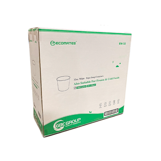 EcoMates EM-32, 32oz White Paper Container, Case (500's)