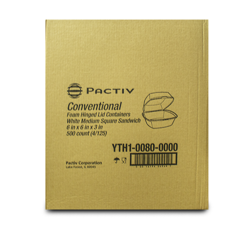 Pactiv YTH1-0080 Foam Hinged Container, 500 Counts