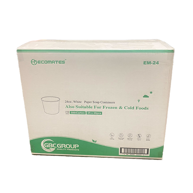 EcoMates EM-24, 24oz White Paper Container (500's)