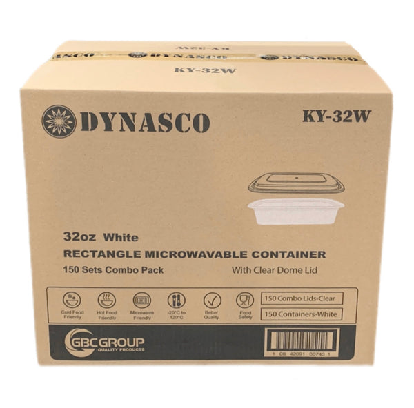 Dynasco KY-32W 32oz. White Rectangular Container Combo, Case (150 SETS)