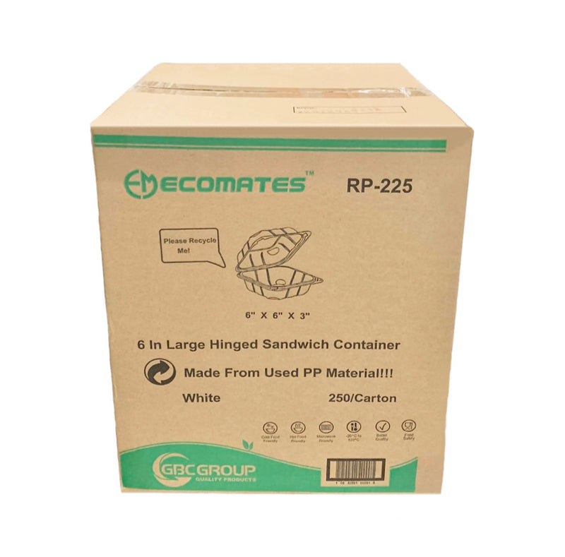 Ecomates RP-225 Large Hinged Sandwich Containers, Case (250 Counts)