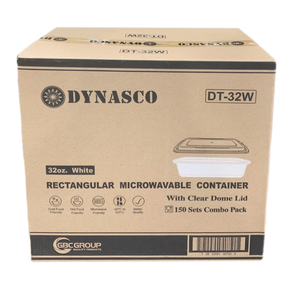 Dynasco DT-32W 32oz. WHITE Rectangular Container Combo, Case (150 SETS)