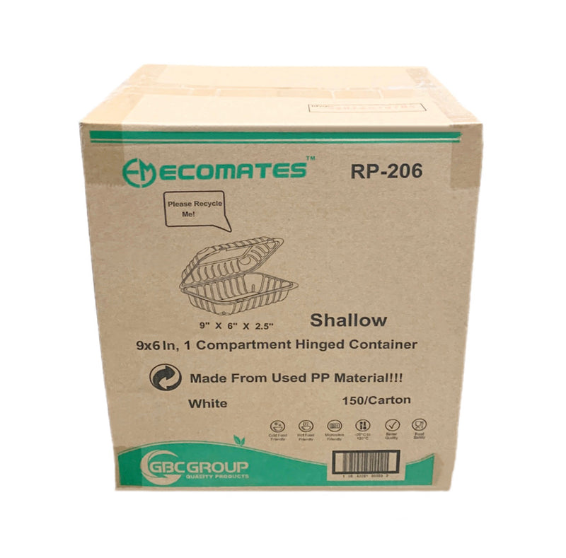 EcoMates RP-206 Shallow Hinged Container, Case (150's)